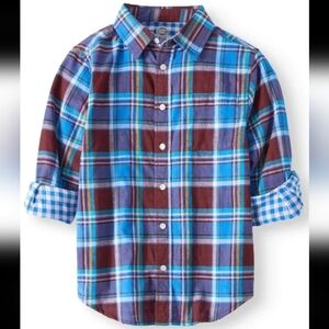 Wonder Nation Boys Plaid Flannel Button Front Shirt Blue Maroon Size XS 4-5